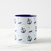 Tasse 2 Couleurs Bateaux à voile et Ancres Motif Bleu (Centre)