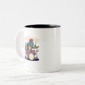Tasse 2 Couleurs Batteur de dinosaure T-Rex Rock Punk - Percussion (Devant gauche)