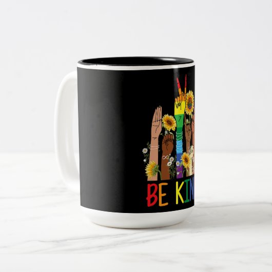 Tasse 2 Couleurs Be Kind Sign Language Hand Talking LGBT (Devant gauche)