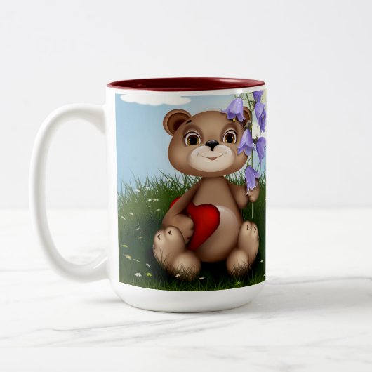 Tasse 2 Couleurs Bear Holding Bouquet Flower-30926 (Gauche)