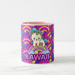 Tasse 2 Couleurs Beau arc en ciel jolie Kawaii Unicorn Chat
