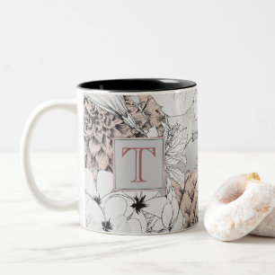 Tasse 2 Couleurs Beau Boho Fleurs Modernes Monogramme