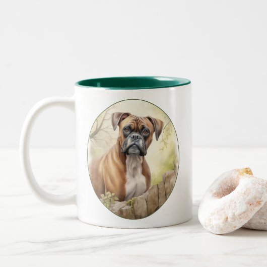 Tasse 2 Couleurs Beau chien de boxe (Avec donut)