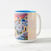 Tasse 2 Couleurs Beau coucher de soleil à Santorin (Devant droit)