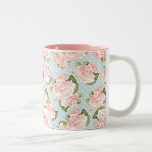 Tasse 2 Couleurs Beau motif de rose avec le pois bleu