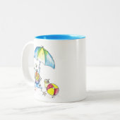 Tasse 2 Couleurs Beau Oiseau Whimsical sur la plage (Devant gauche)