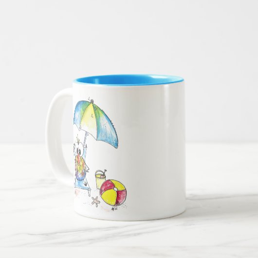 Tasse 2 Couleurs Beau Oiseau Whimsical sur la plage (Devant gauche)