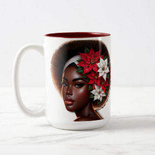 Tasse 2 Couleurs Beauté afro-américaine avec Poinsettias Noël