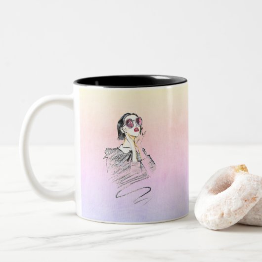 Tasse 2 Couleurs Beauté de ceinture noire et rose (Avec donut)