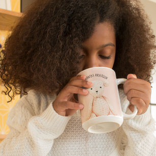 Tasse 2 Couleurs Beauté Moderne Pastel Pink Teddy Ours Avec Nom