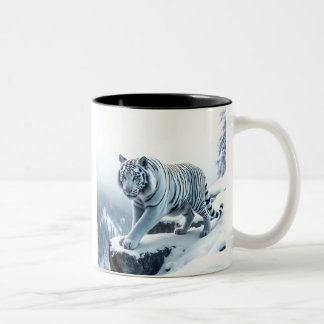 Tasse 2 Couleurs Beautiful White Tiger On Snow Covered Cliffs