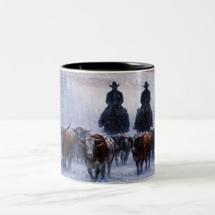 Tasse 2 Couleurs Beaux cow-boys de Country Western Hiver Bétail 