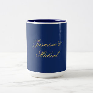 Tasse 2 Couleurs Beaux Noms De Couple Calligraphie Chic Bleu Et Or