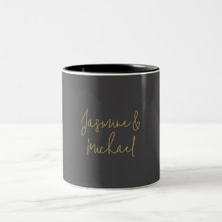Tasse 2 Couleurs Beaux Noms De Couple Calligraphiés Gris Et Or