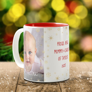 Tasse 2 Couleurs Bébé 1er Noël Nouveau Maman Papa Snowflakes Photo