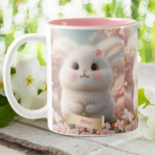 Tasse 2 Couleurs Bébé mignon blanc lapin rose Jardin personnalisé