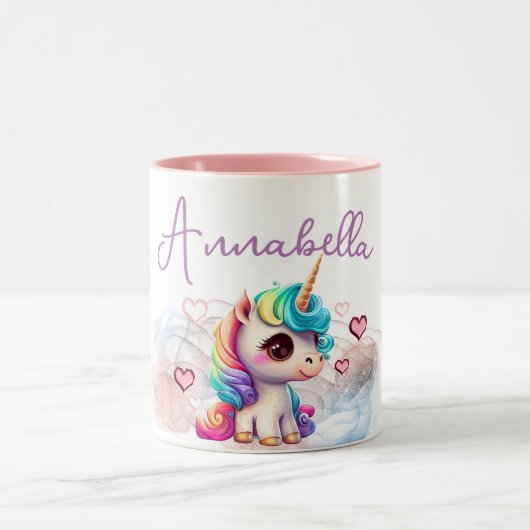 Tasse 2 Couleurs Bébé mignon licorne et Coeurs (Centre)