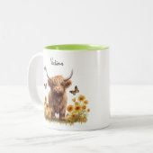 Tasse 2 Couleurs Bécasseaux floraux de la vache Highland (Devant gauche)