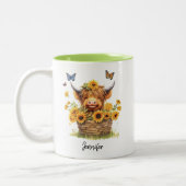 Tasse 2 Couleurs Bécasseaux floraux de la vache Highland (Gauche)