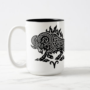 Tasse 2 Couleurs Bélier Fire‑Bélier – Encre Hantée Celtique Zodiaqu