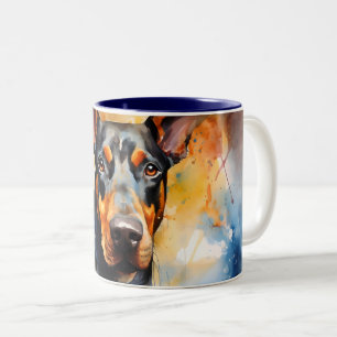 Tasse 2 Couleurs Belle aquarelle Doberman Pinscher Envelopper
