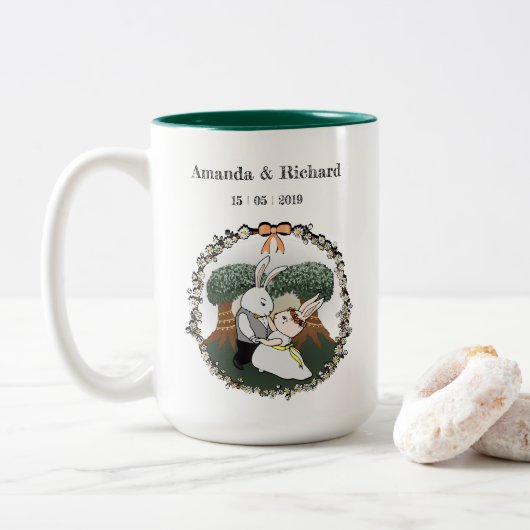 Tasse 2 Couleurs Belle Bunnies d'amour | Anniversaire de mariage pe (Avec donut)