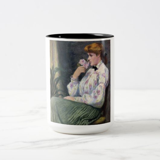 Tasse 2 Couleurs Belle Femme Sentant Des Fleurs (Reverie) (Centre)