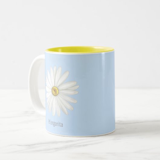 Tasse 2 Couleurs Belle Fleur marguerite sur Bleu clair (Devant gauche)