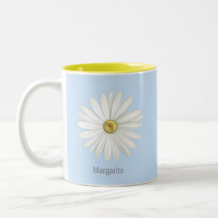 Tasse 2 Couleurs Belle Fleur marguerite sur Bleu clair