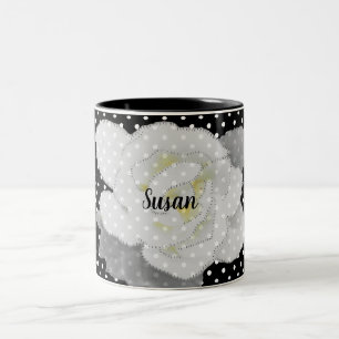 Tasse 2 Couleurs Belle Gardenia Blanche Fleur Noir Blanc Polka Poin