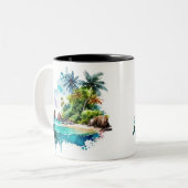 Tasse 2 Couleurs Belle Plage Vagues Sable Océan Coques de mer (Devant gauche)