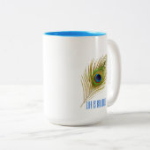 Tasse 2 Couleurs Belle plume Peacock Oiseau Bleu (Devant droit)