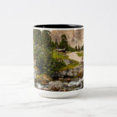 Tasse 2 Couleurs Belle Randonnée Trail River, Trees & Mountains (Centre)