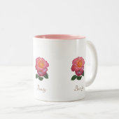 Tasse 2 Couleurs Belle rose rose Flower & Calligraphie sur blanc (Devant droit)