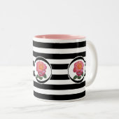 Tasse 2 Couleurs Belle rose rose sur noir & blanc rayé (Devant droit)