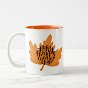 Tasse 2 Couleurs Belle typographie de Bon thanksgiving sur Leaf Fal