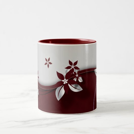 Tasse 2 Couleurs Belles fleurs de couleur rouge foncé et gris argen (Centre)