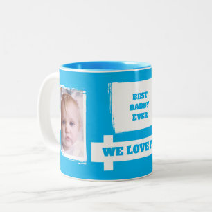 Tasse 2 Couleurs Best Daddy Ever 2 photos vous aiment blanc ciel bl