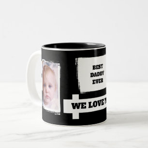 Tasse 2 Couleurs Best Daddy Ever 2 photos vous aiment noir blanc