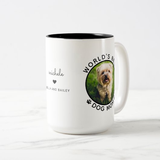 Tasse 2 Couleurs Best Dog Mom Two Photo Typographie moderne (Devant droit)