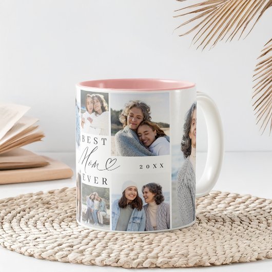 Tasse 2 Couleurs Best Mom Ever Mom Script Heart Photo Collage