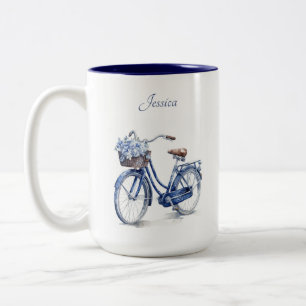 Tasse 2 Couleurs Bicyclette florale bleue de Delft élégante personn