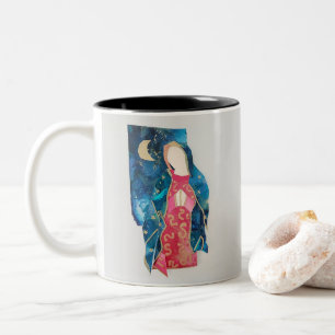 Tasse 2 Couleurs Bienheureuse Mère Marie Avec Lune Peint Design Enc