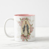 Tasse 2 Couleurs Bienheureuse Vierge Marie Fleurs Mémorare Prière (Gauche)