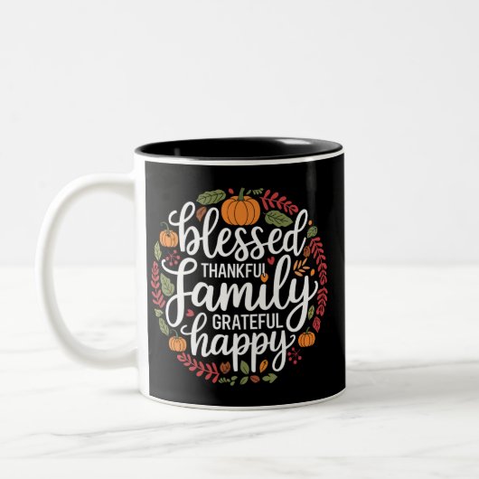 Tasse 2 Couleurs Bienheureux Thanksgiving en famille (Gauche)