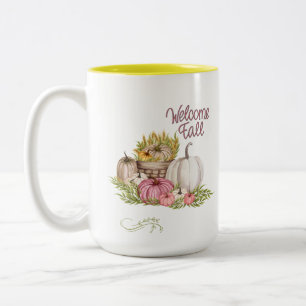 Tasse 2 Couleurs Bienvenue Automne rose blanc Citrouilles Automne