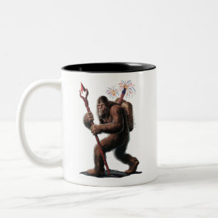 Tasse 2 Couleurs Bigfoot Feux d'artifice 4 juillet Drapeau Usa Sasq
