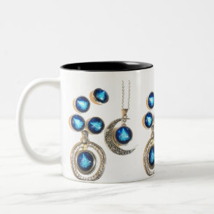 Tasse 2 Couleurs Bijoux de Noël Arbre bleu noir brillant Lune