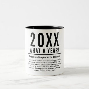 Tasse 2 Couleurs Bilan simple de l'année en typographie moderne