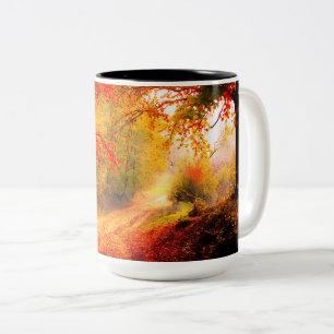 Tasse 2 Couleurs Birches Arbres Automne Orange Feuille Paysage